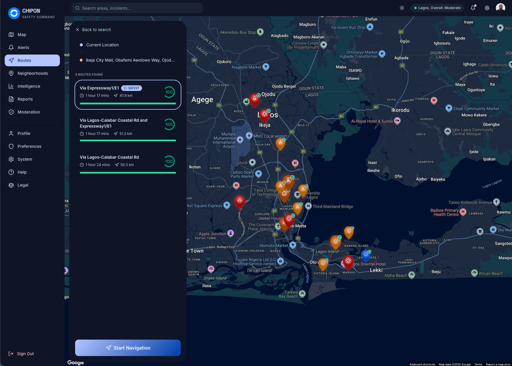 Chipon Route Safety Scoring — Compare routes by safety score